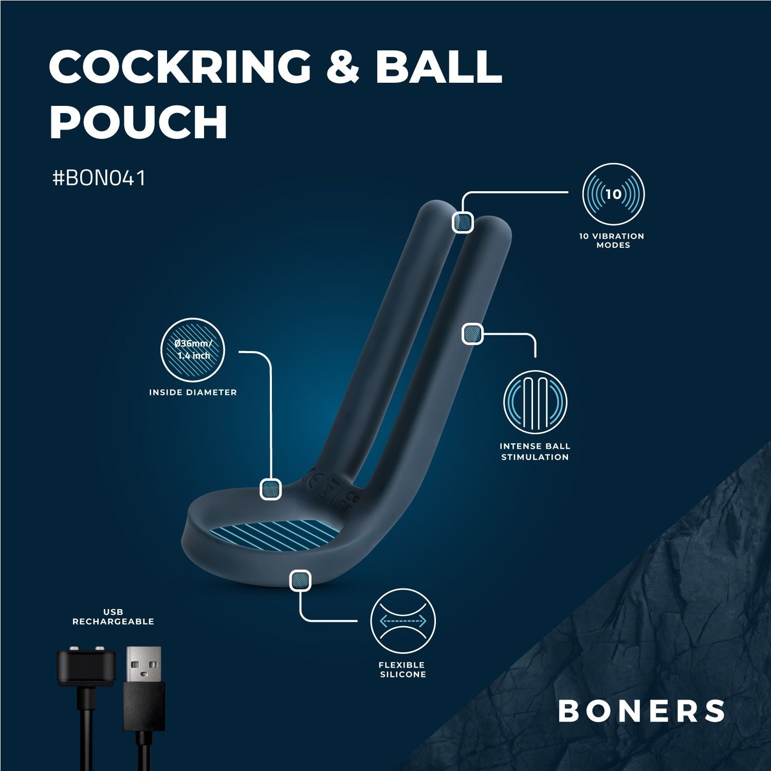 Boners Penisring & Hodenstimulator - Blau