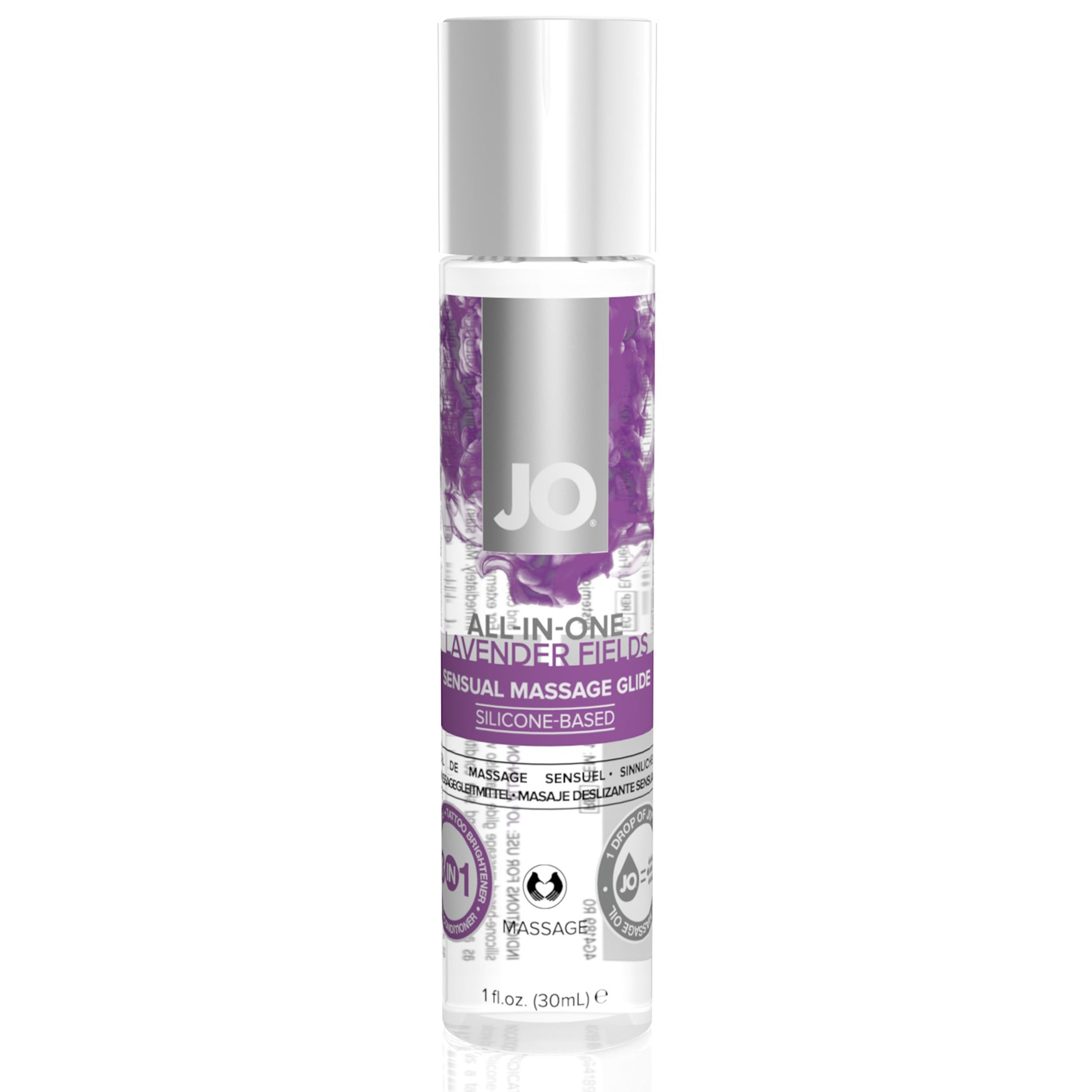 JO All-in-One Sensual Massage Lavendel, Silikon-Massagegel, 30 ml, vielseitig anwendbar