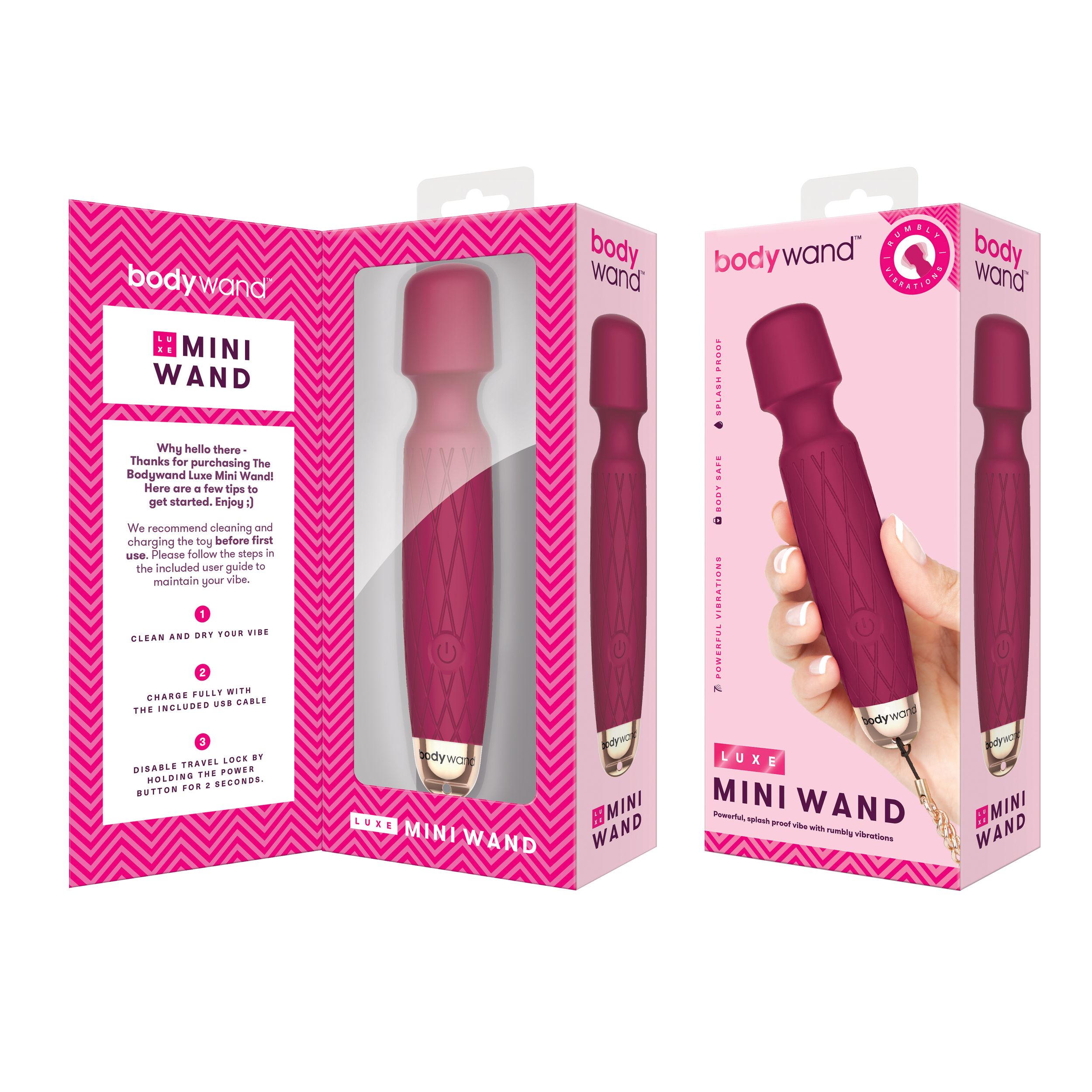 Bodywand - Luxe Mini USB Wand Vibrator - Schwarz mit Roségoldenem Armband