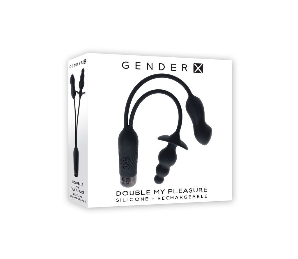 Evolved Novelties - Double My Pleasure Doppelvibrator mit Buttplug - Schwarz