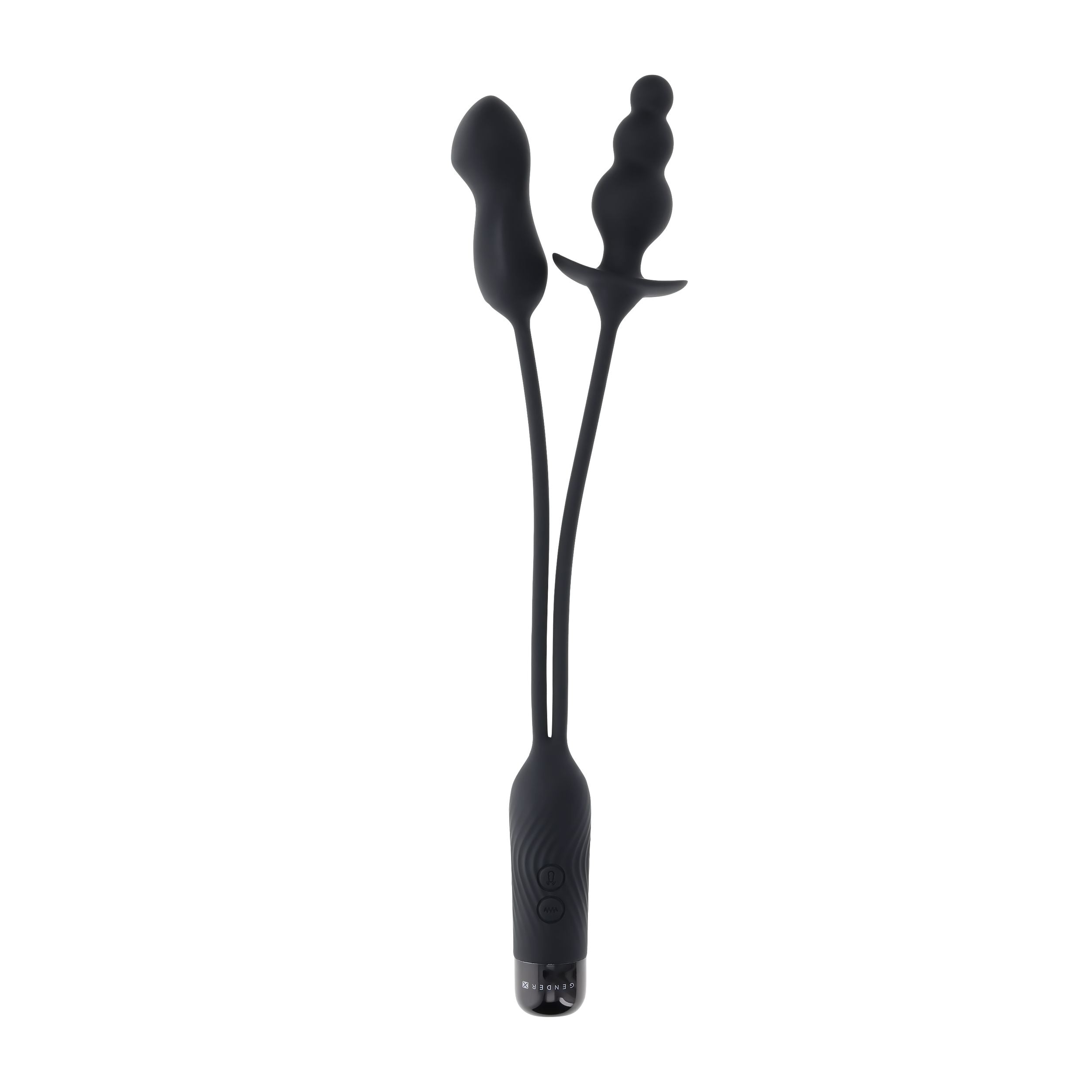 Evolved Novelties - Double My Pleasure Doppelvibrator mit Buttplug - Schwarz