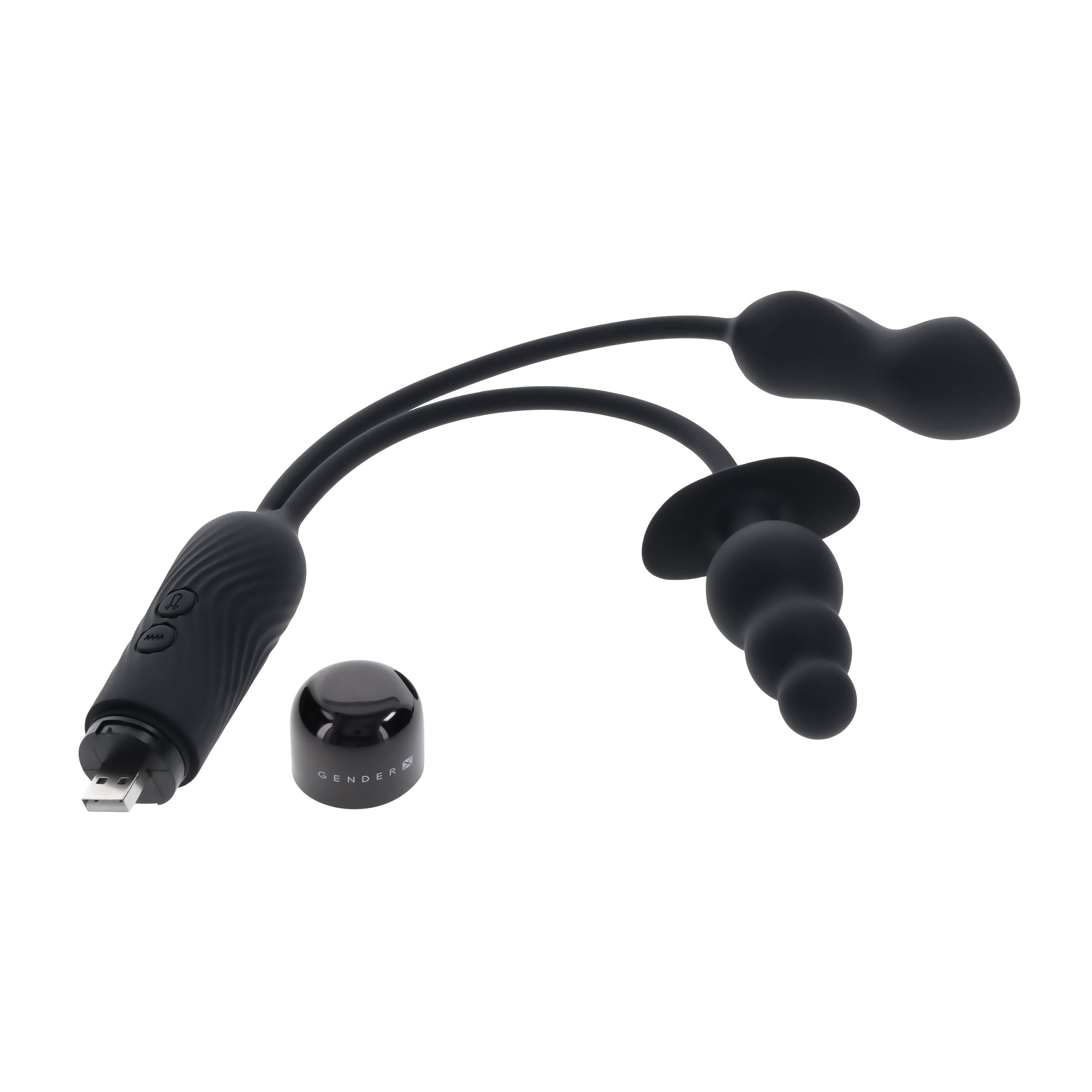 Evolved Novelties - Double My Pleasure Doppelvibrator mit Buttplug - Schwarz