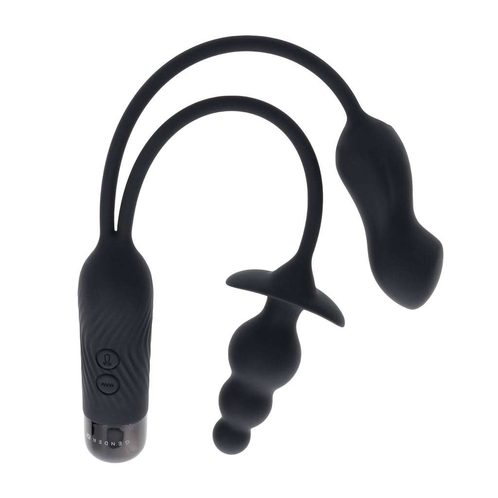 Evolved Novelties - Double My Pleasure Doppelvibrator mit Buttplug - Schwarz