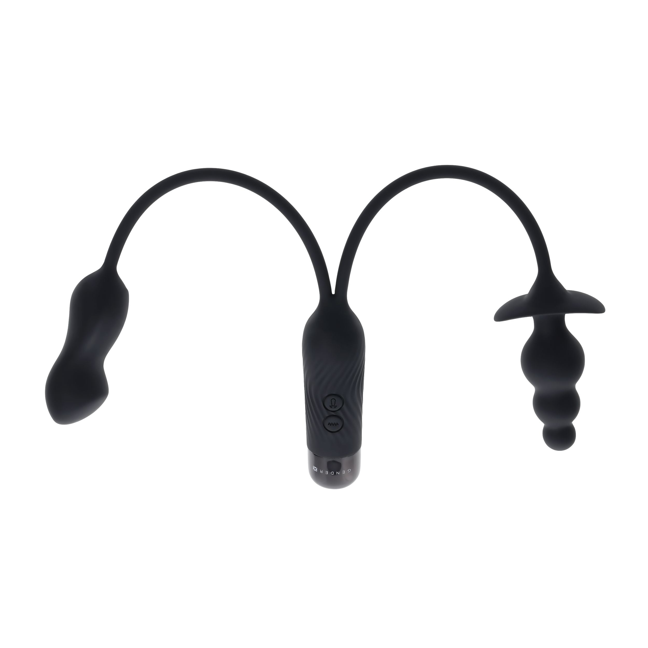 Evolved Novelties - Double My Pleasure Doppelvibrator mit Buttplug - Schwarz