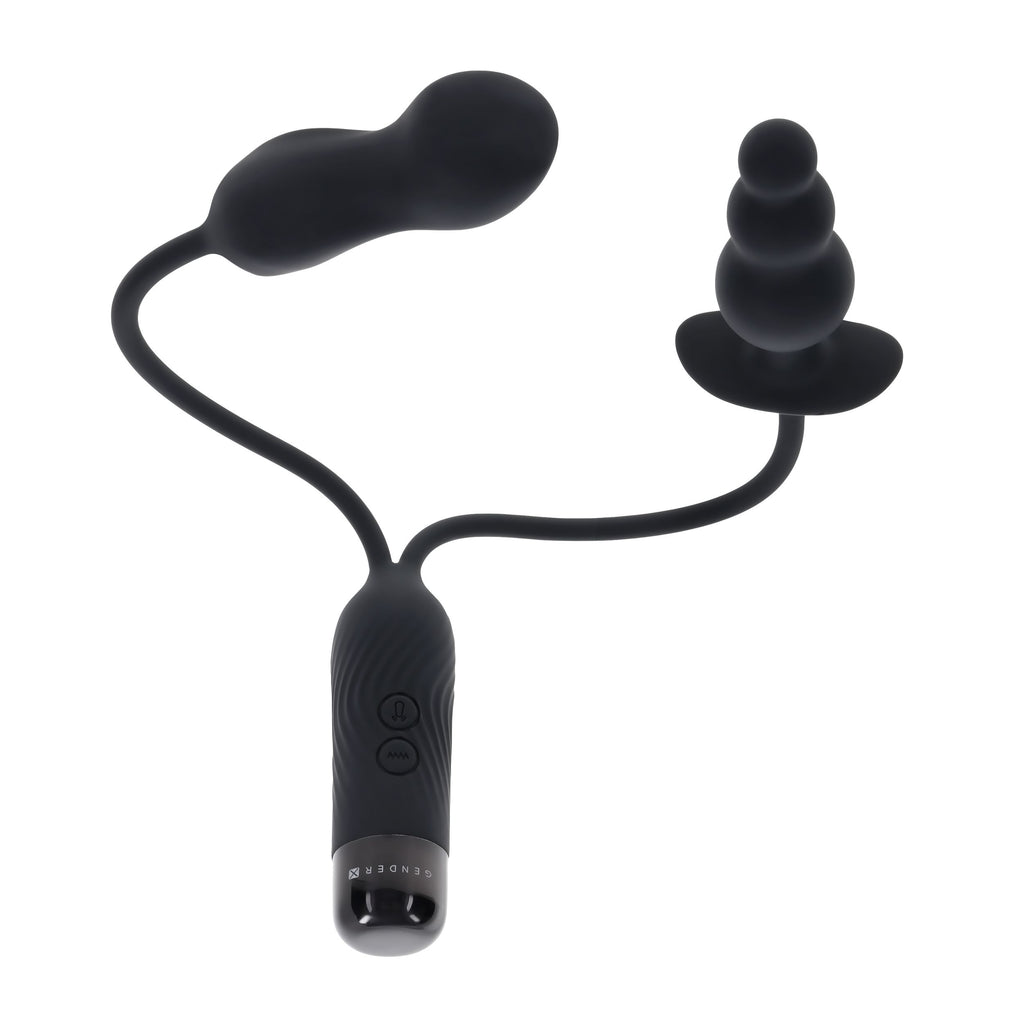 Evolved Novelties - Double My Pleasure Doppelvibrator mit Buttplug - Schwarz
