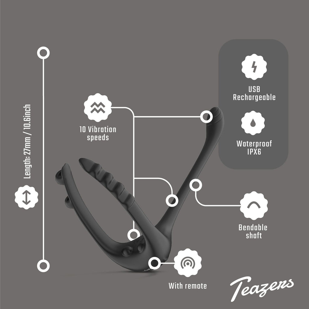 Teazers - Dreifacher Prostatavibrator mit Fernbedienung - Cockring