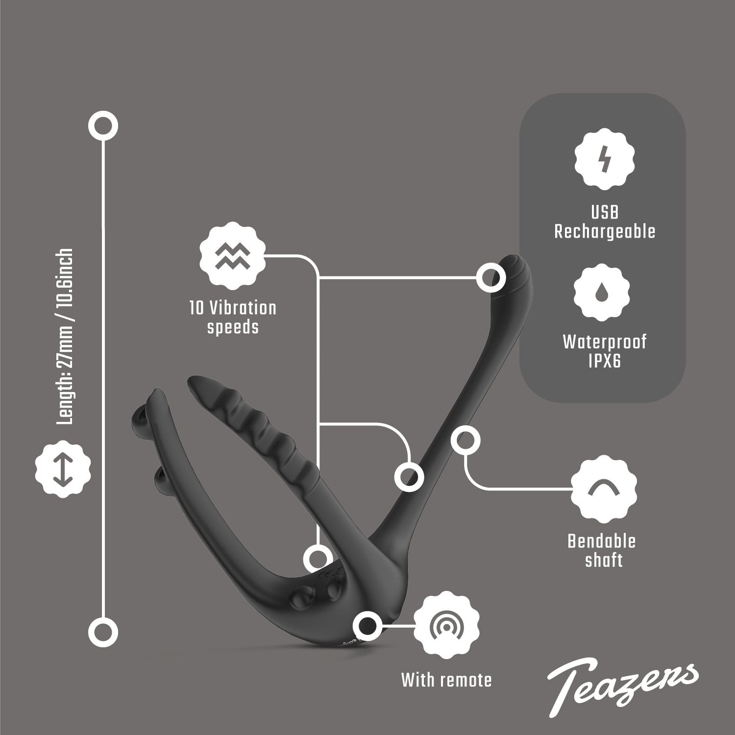 Teazers - Dreifacher Prostatavibrator mit Fernbedienung - Cockring