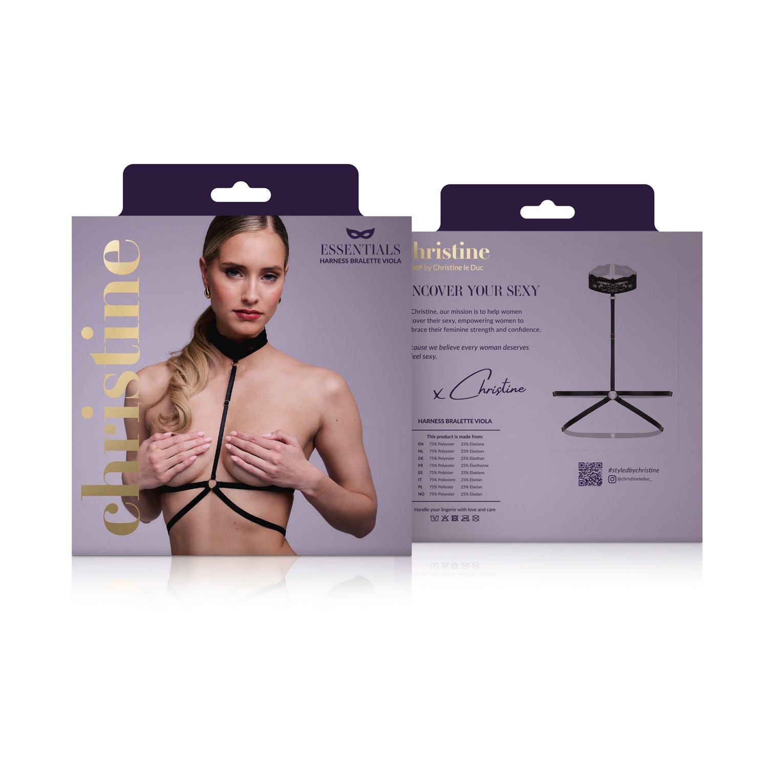 Christine - Riemchen-Harness Bralette mit Spitze Viola - Schwarz