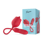 Teazers - Rosen-Vibrator mit leckendem Zungenaufsatz und stoßendem Dildo - Rot