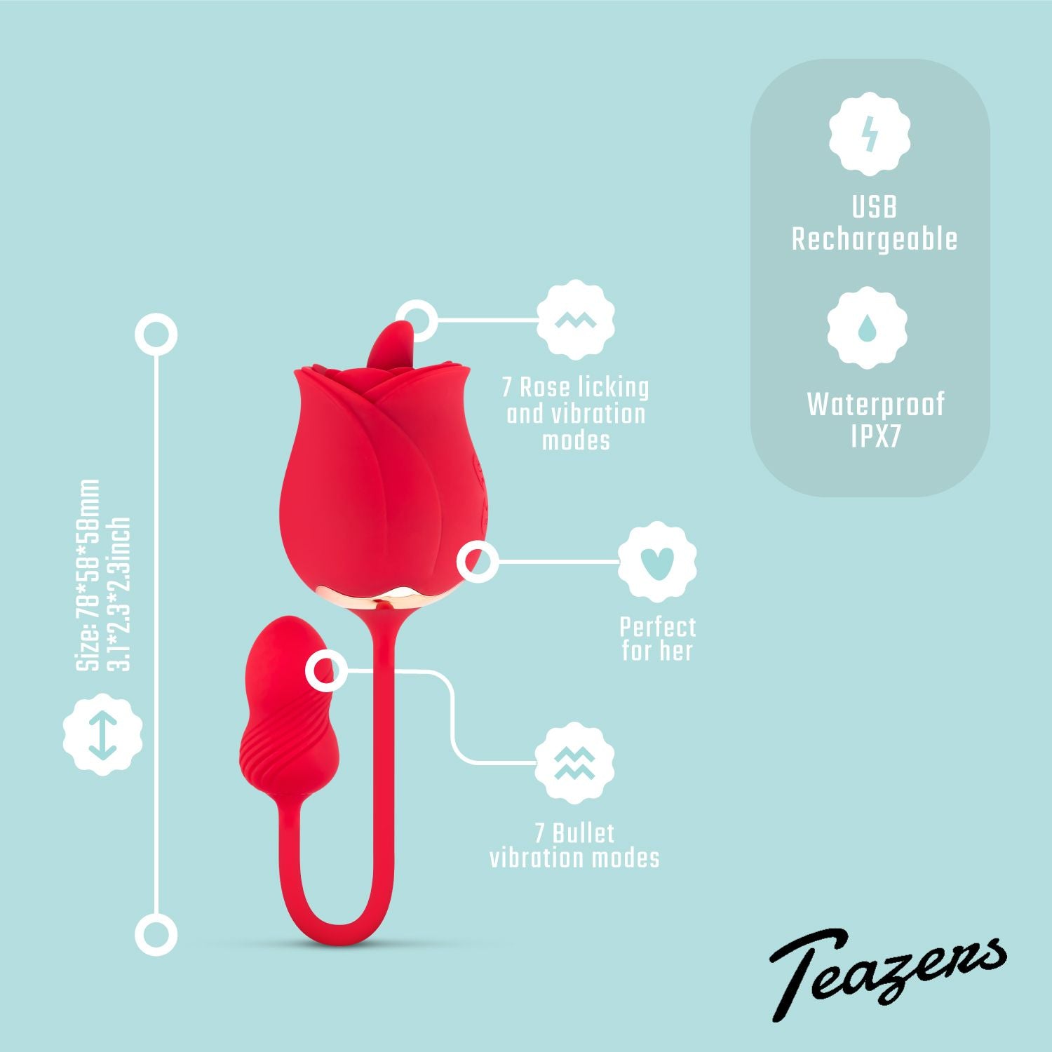 Teazers - Rosen-Vibrator mit Klitoris-Stimulator - 2 Unabhängige Motoren