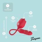 Teazers - Rosen-Vibrator mit leckendem Zungenaufsatz und stoßendem Dildo - Rot
