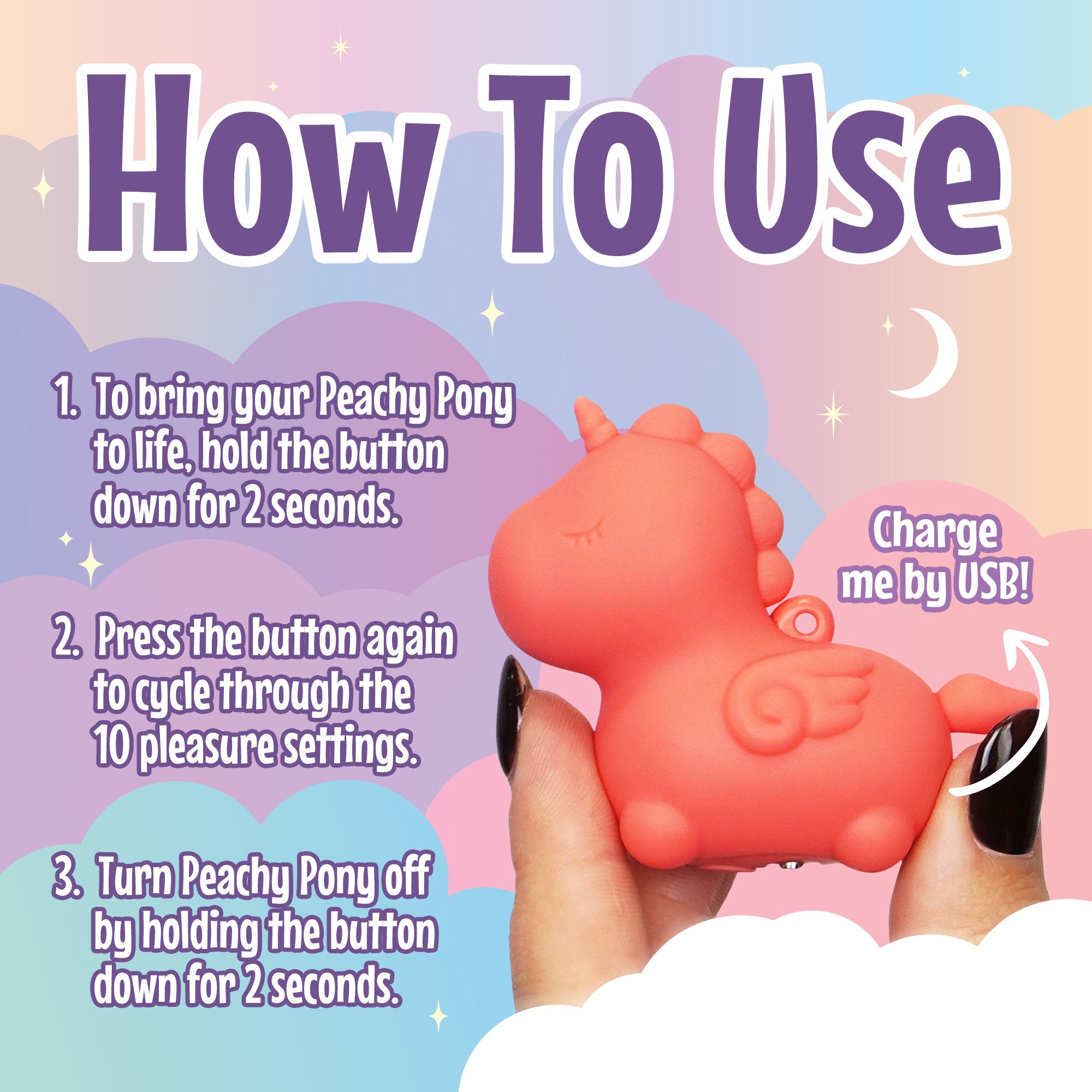 Unihorn - Mini Peachy Pony Vibrator - Einhorn Vibrator mit 10 Geschwindigkeitsstufen
