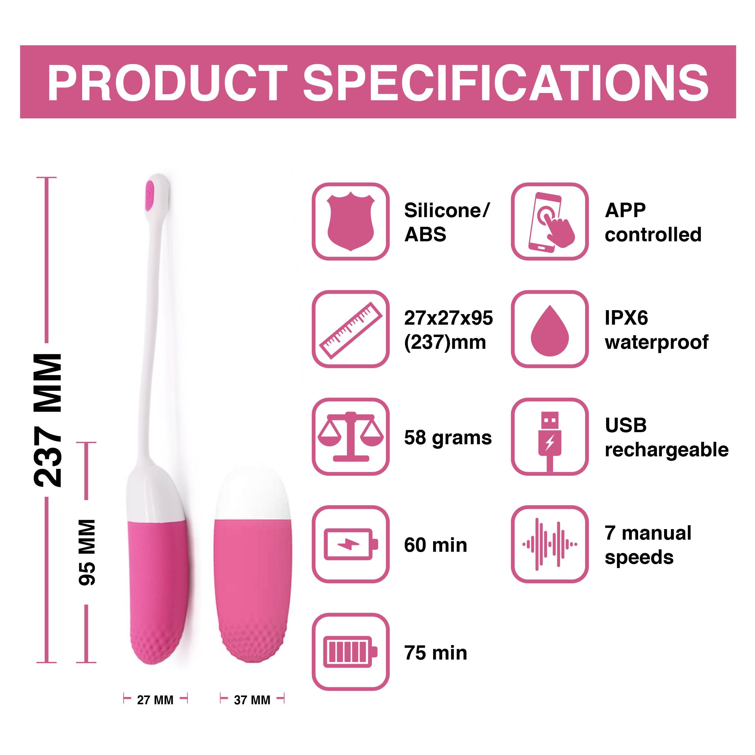 Magic Motion - Vini per App gesteuertes Vibro-Ei - Rosa/Weiß