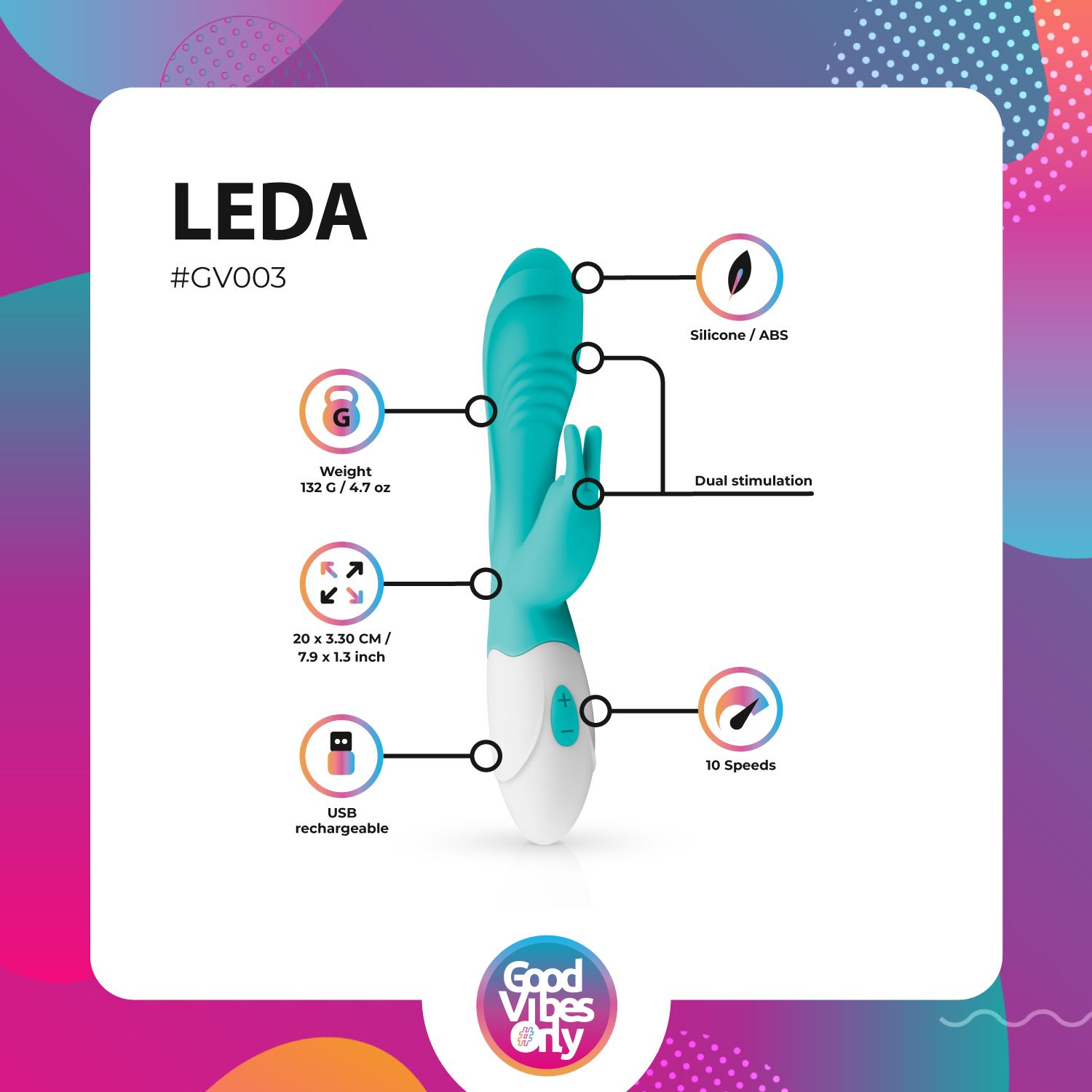 Leda - Rabbit Vibrator - 10 Vibrationsstufen mit G-Punkt- und Klitoris-Stimulator