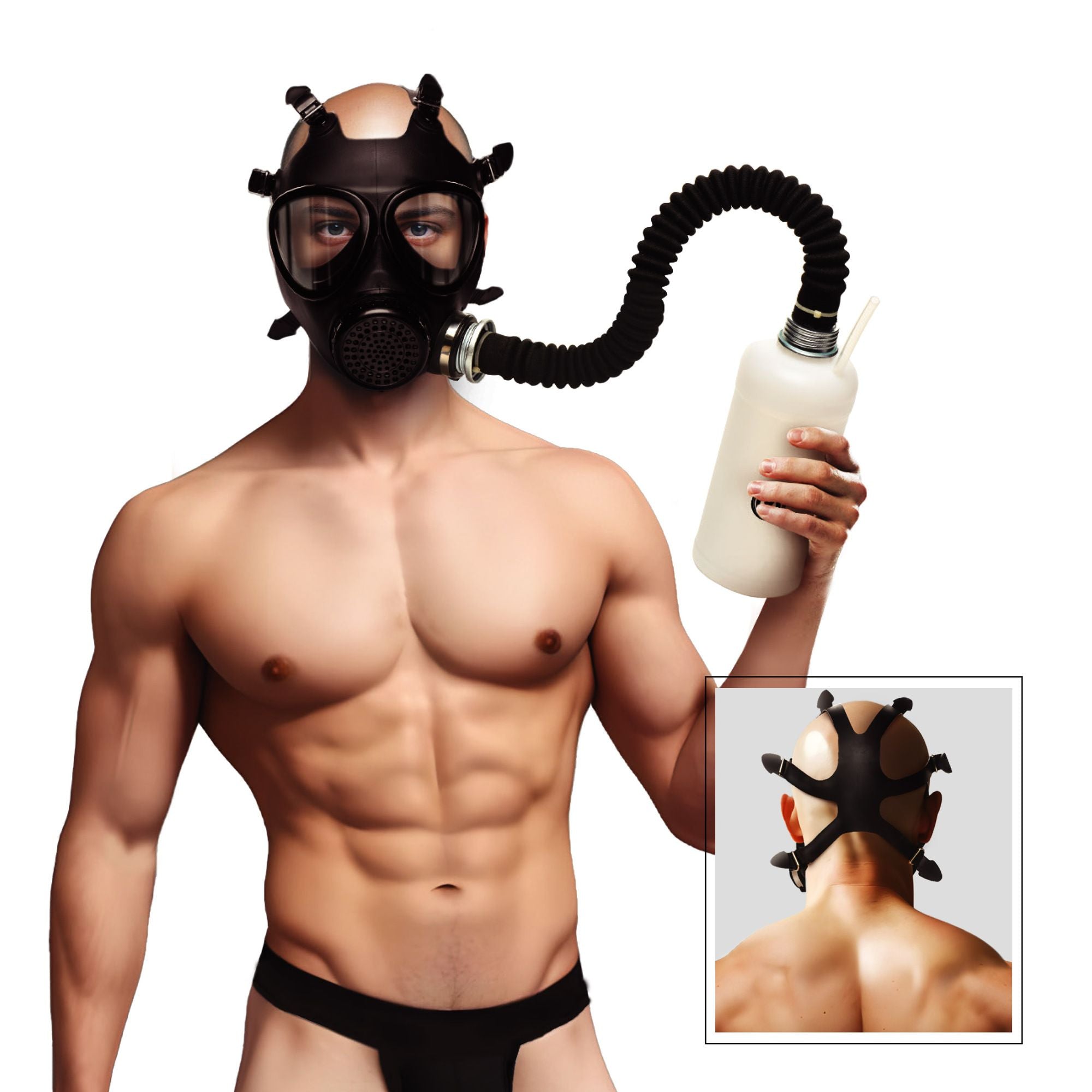 XR Brands - Inhalator-Gasmasken mit Flasche - Schwarz & Weiß