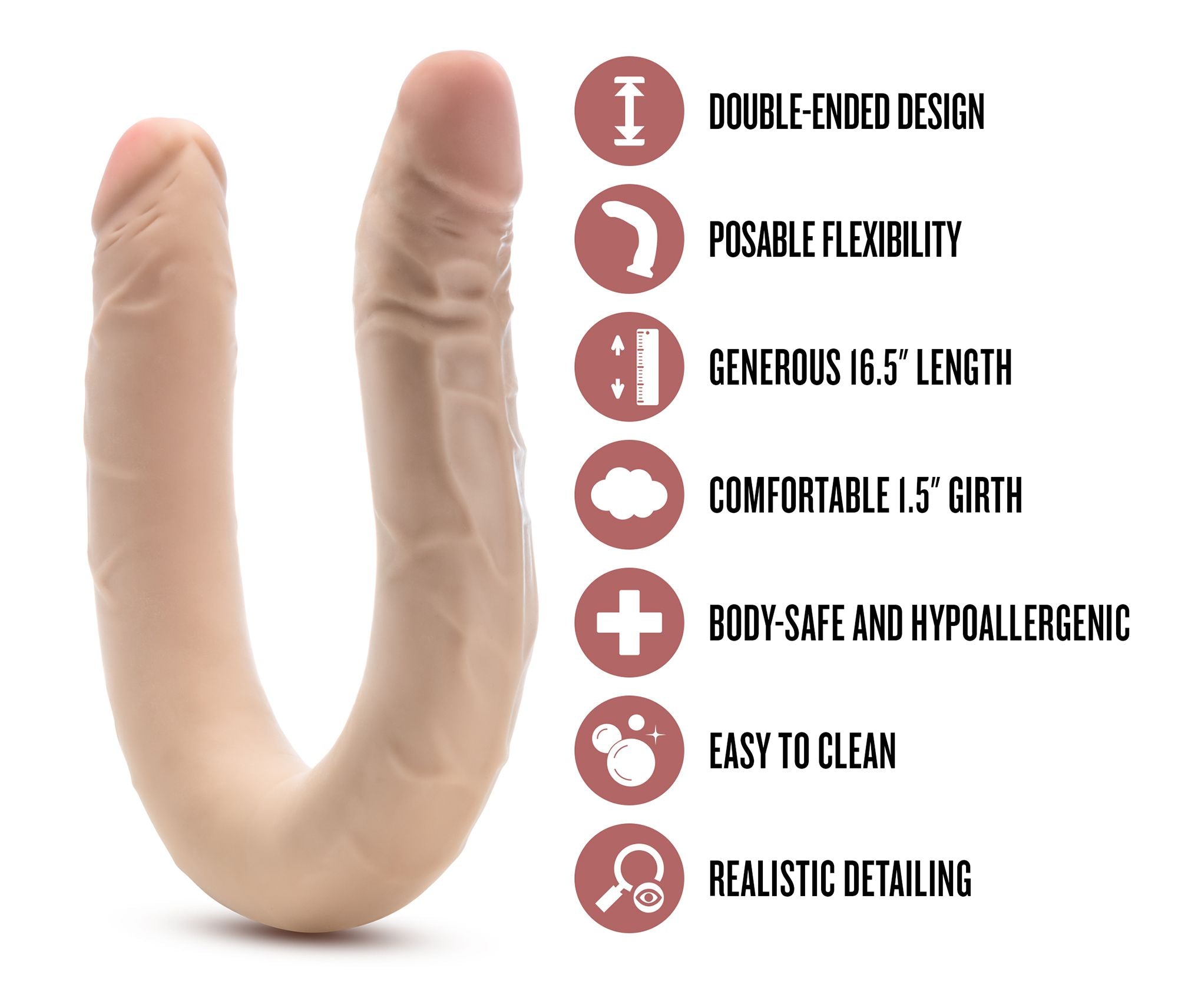 Dr. Skin – Plus 35,5 cm Flexibler Doppeldildo – Beige