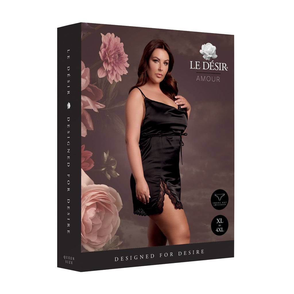 Le Desir – Seidenkleid mit Kreuzträgern und Schlitz, Rückenausschnitt, Quee