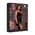 Le Desir – Seidenkleid mit Kreuzträgern und Schlitz, Rückenausschnitt, Quee