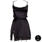 Le Desir – Seidenkleid mit Kreuzträgern und Schlitz, Rückenausschnitt, Quee