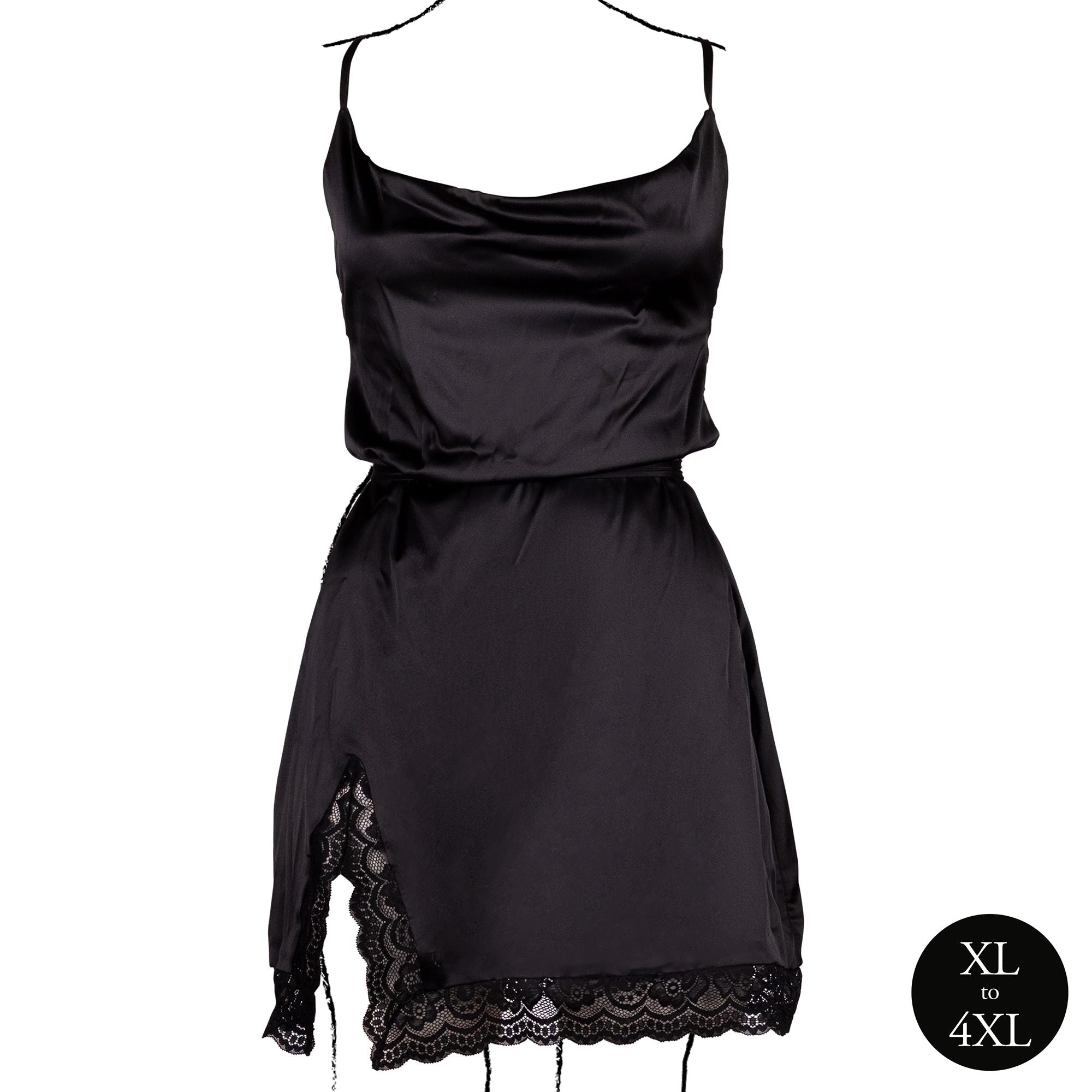 Le Desir – Seidenkleid mit Kreuzträgern und Schlitz, Rückenausschnitt, Quee