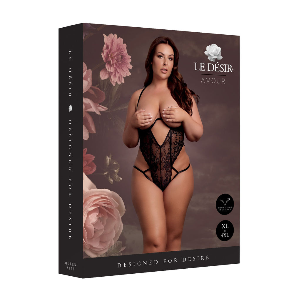 Le Désir – Spitzen-Body mit offenen Cups und Bügeln – Schwarz