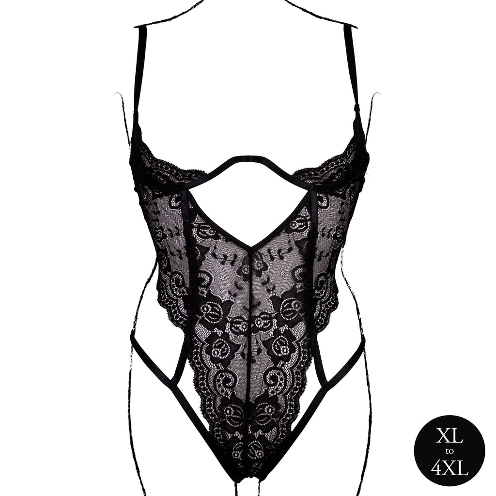 Le Désir – Spitzen-Body mit offenen Cups und Bügeln – Schwarz