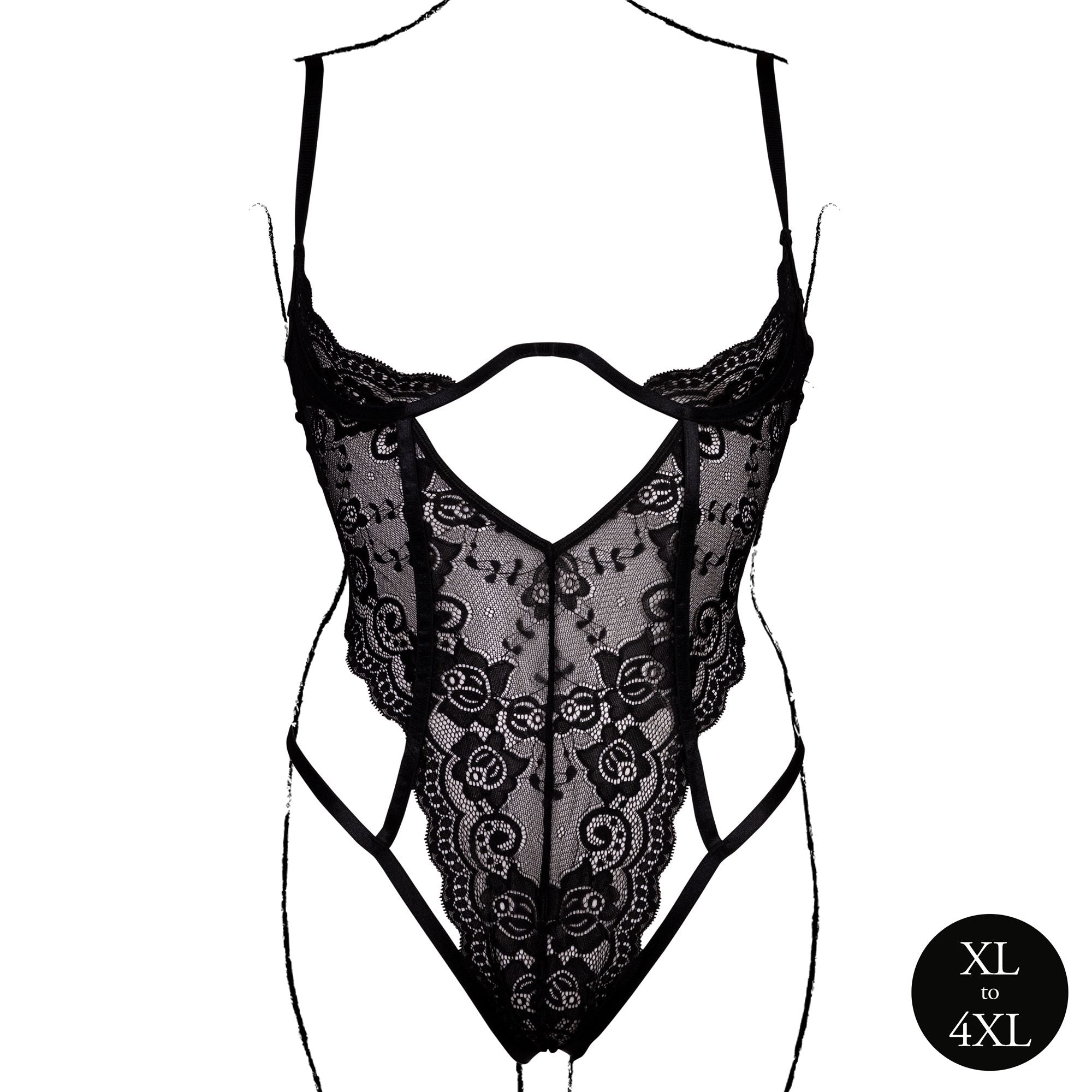 Le Désir – Spitzen-Body mit offenen Cups und Bügeln – Schwarz