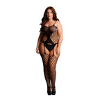 Le Desir - Strapsgürtel-Bodystocking im Zaunnetz-Look - Queen Size - Schwar