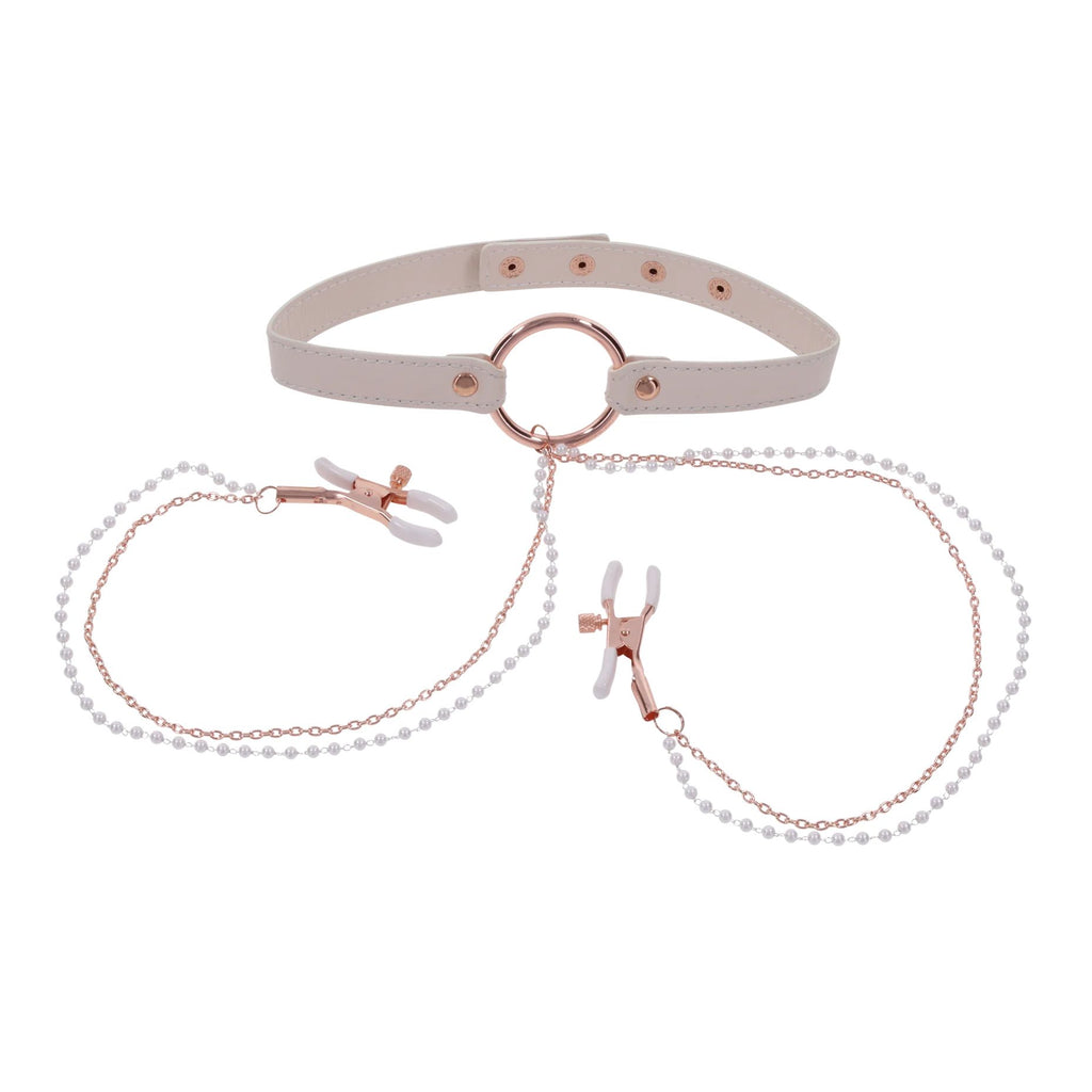 Sportsheets – S&M Peaches ‘n CreaMe Halsband mit Brustwarzenklemmen – Cream