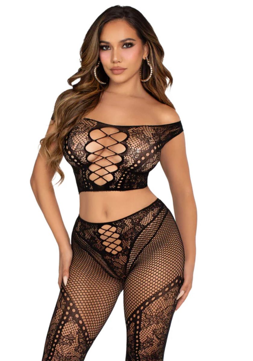 Leg Avenue – Off-Shoulder Crop Top & Legging Set – Schwarz