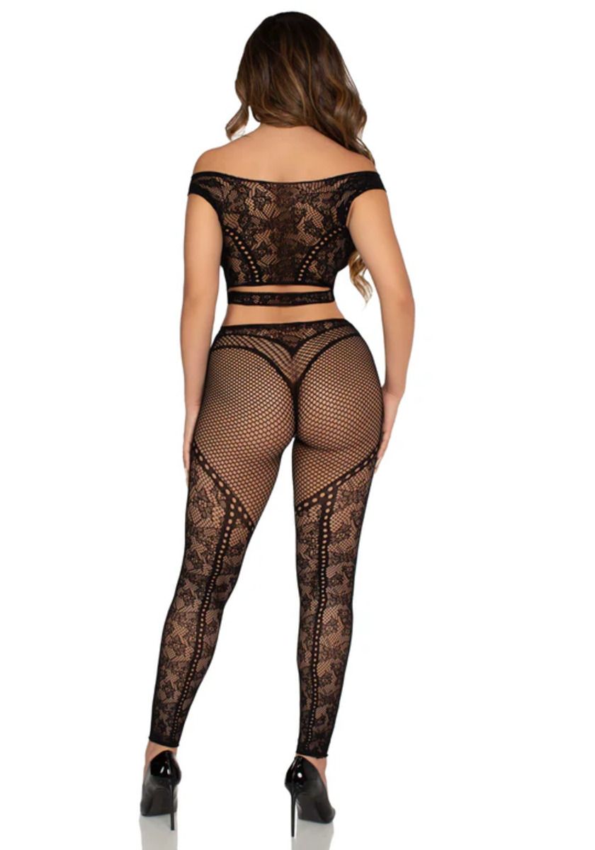 Leg Avenue – Off-Shoulder Crop Top & Legging Set – Schwarz