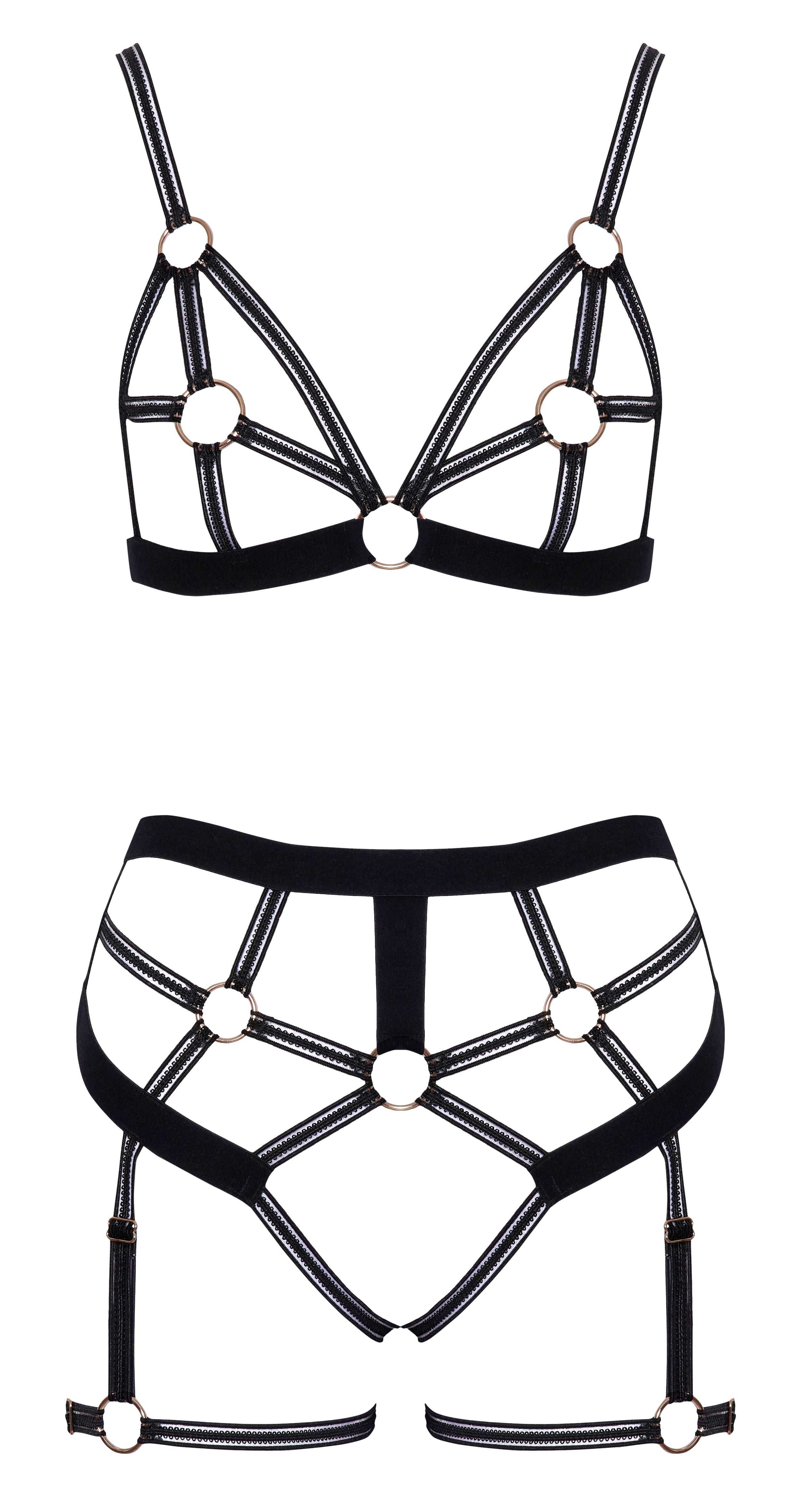 Cottelli LINGERIE – Ouvert Set Bra & Thong – Black