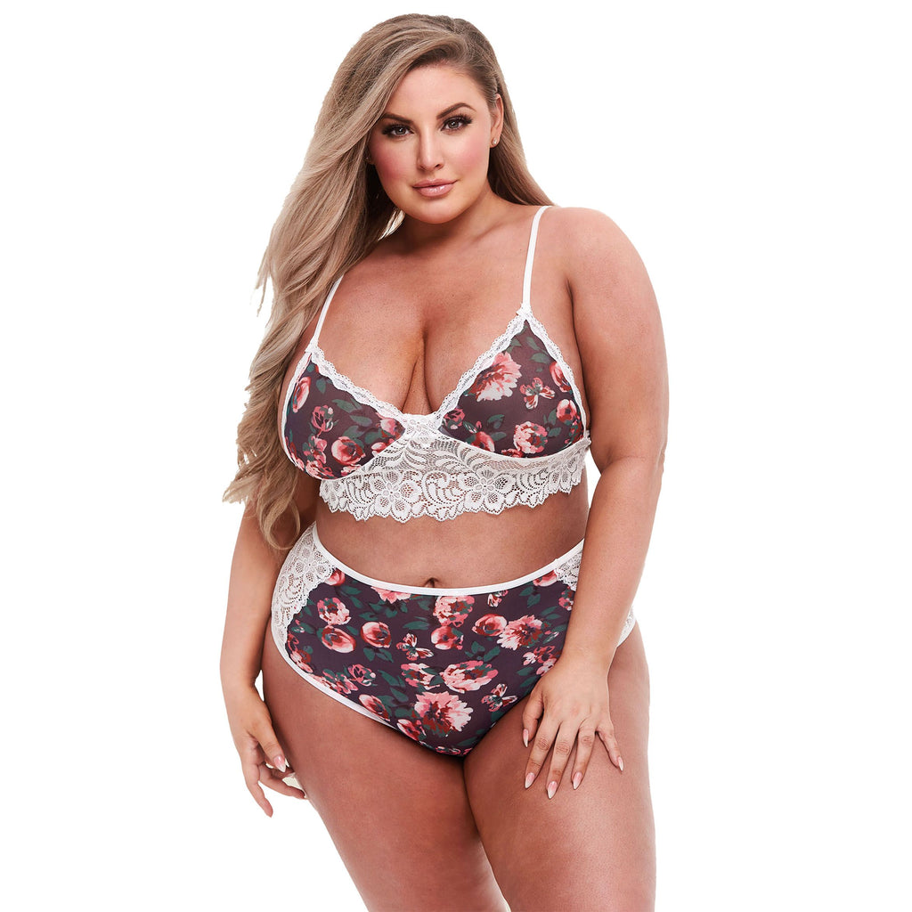 BACI LINGERIE – BH-Set mit Grauem Blumenmuster & Spitze – White Label – Que