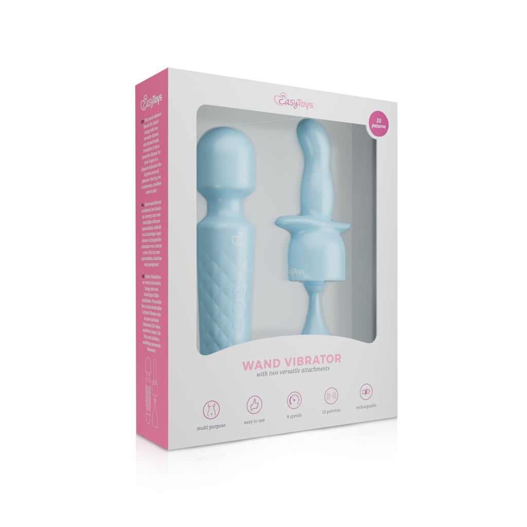 EasyToys - Mini Wand Vibrator - Blau mit 18 Stufen und 2 Aufsätzen
