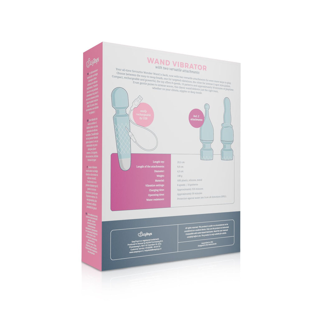 EasyToys - Mini Wand Vibrator - Blau mit 18 Stufen und 2 Aufsätzen