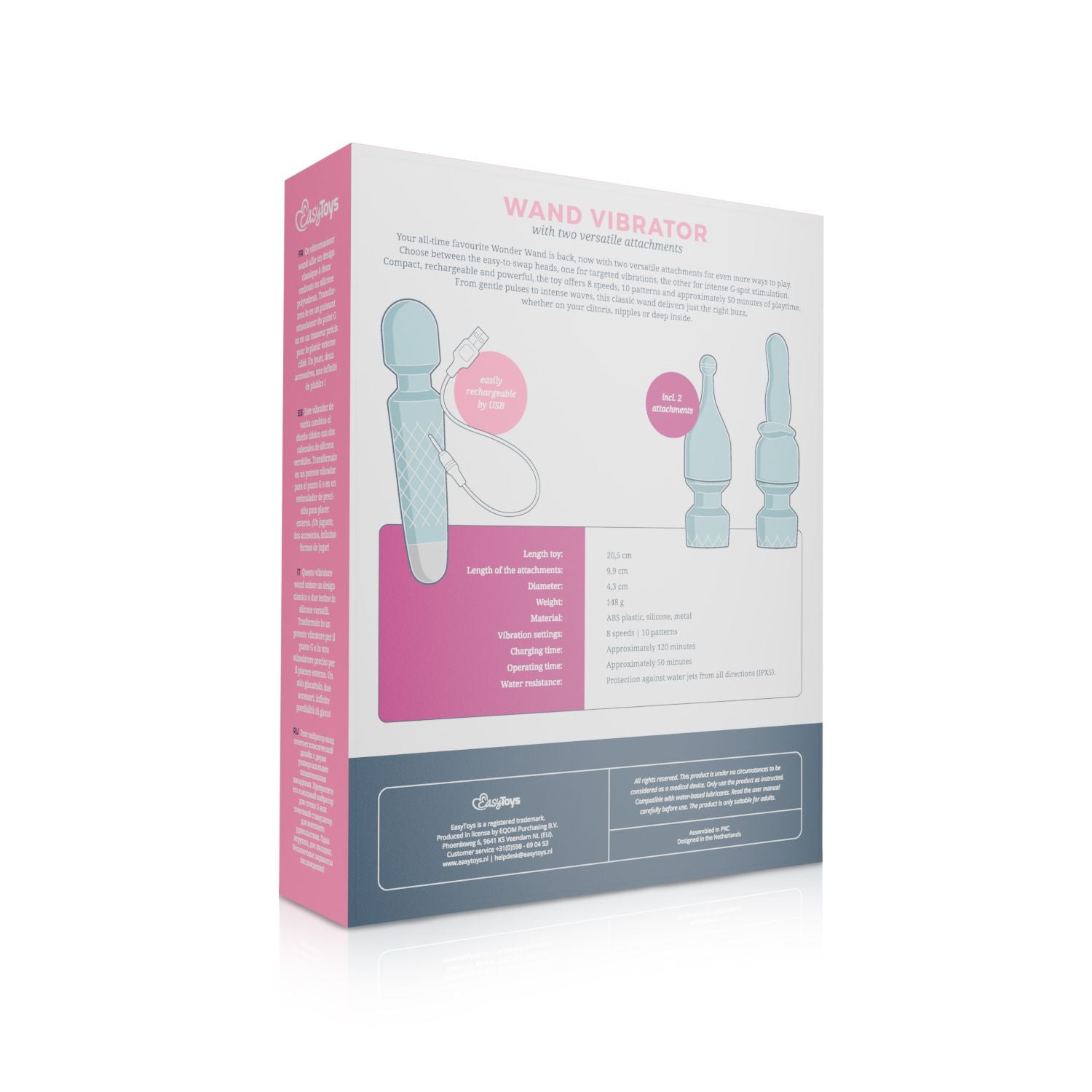 EasyToys - Mini Wand Vibrator - Blau mit 18 Stufen und 2 Aufsätzen