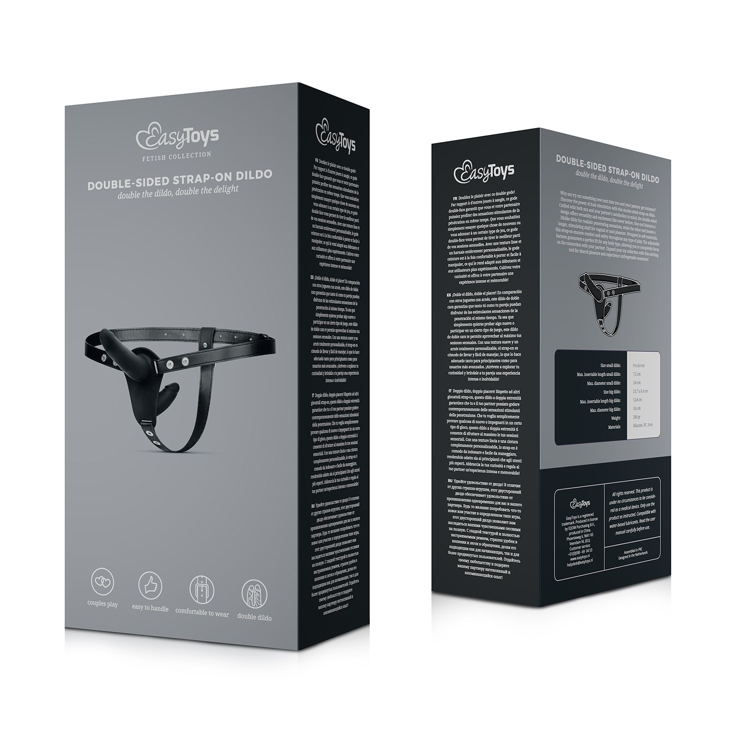 Easytoys Fetish - Doppelseitiger Strap-On-Dildo - Schwarz