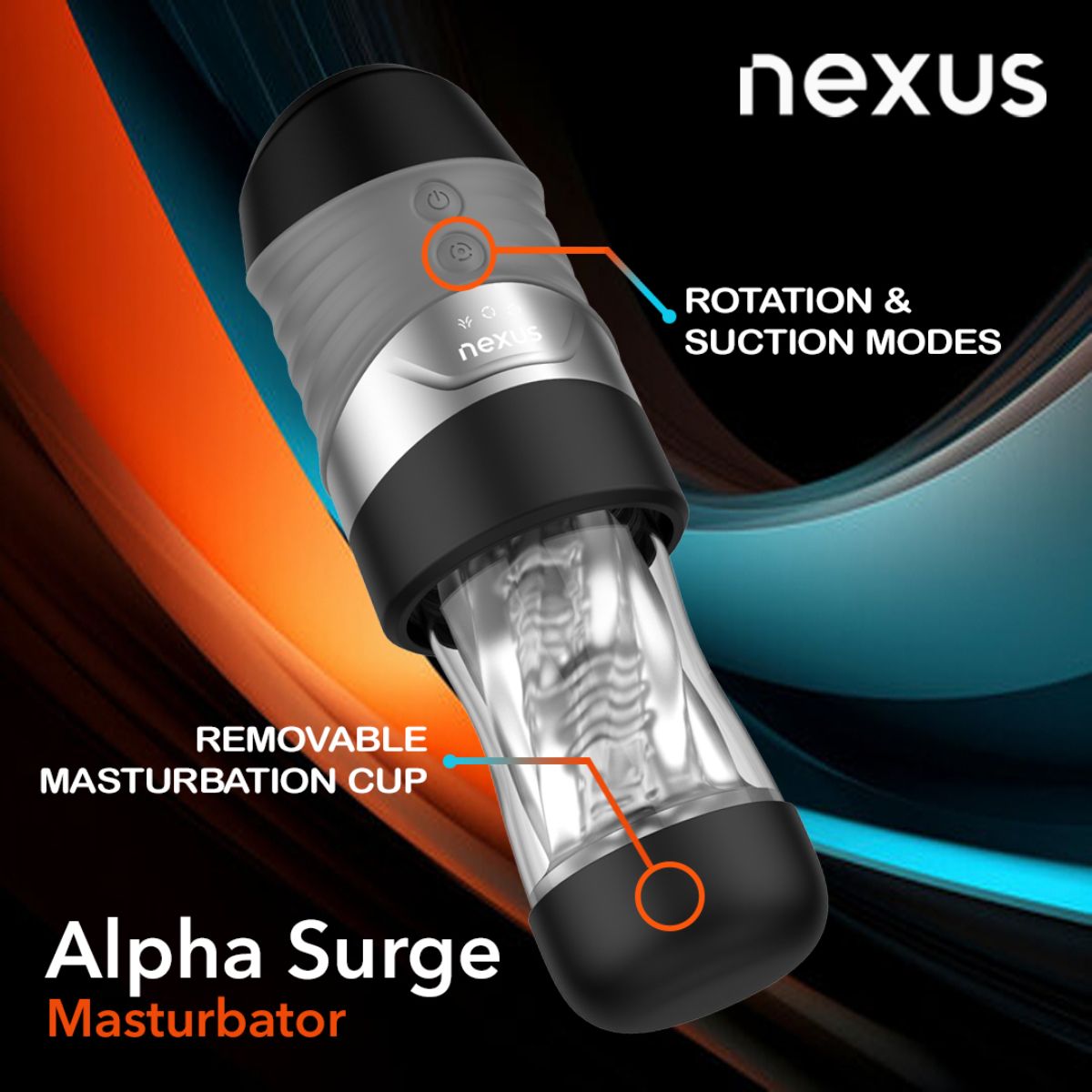 Nexus – Alpha Surge Masturbator mit Rotation & Saugfunktion – Schwarz