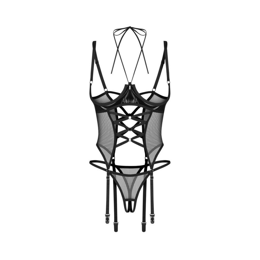 Obsessive – Dominna Corset & Crotchless Thong – Schwarz