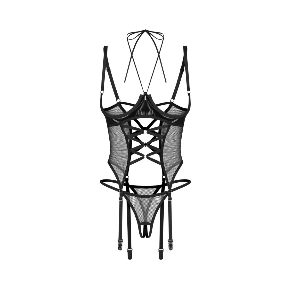 Obsessive – Dominna Corset & Crotchless Thong – Schwarz