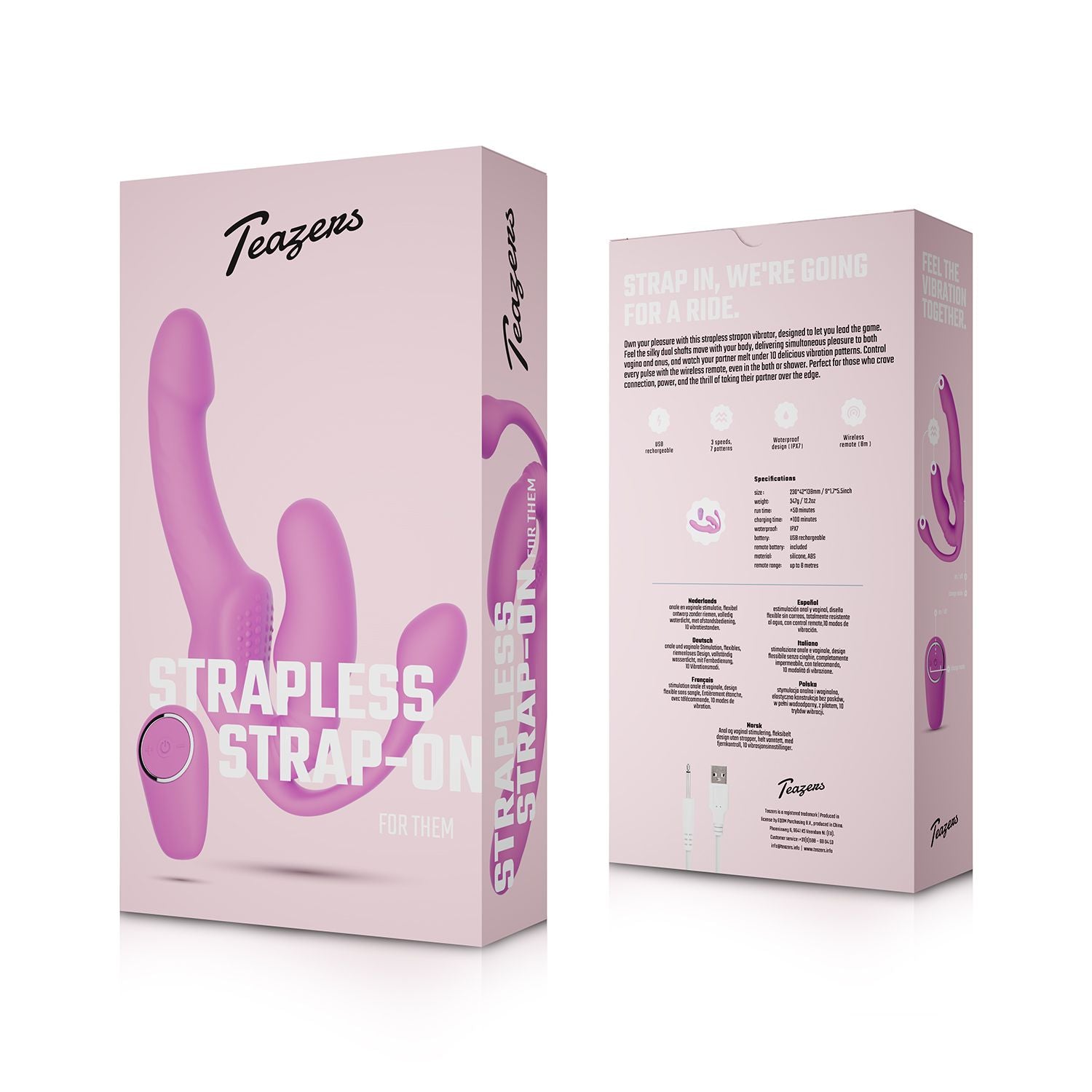 Teazers - Strapless Strap-On mit Analplug - Vibrierend - Rosa