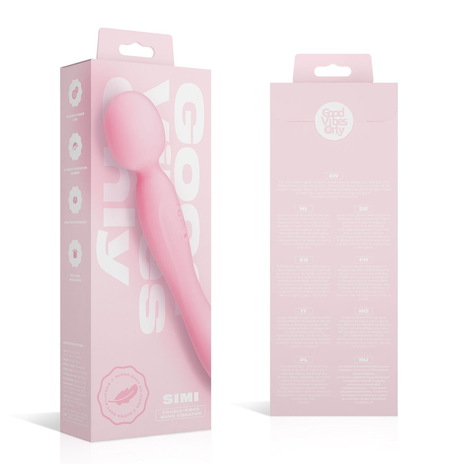 Good Vibes Only - Simi Doppelseitiger Wand-Vibrator - Weiches Silikon - Rosa
