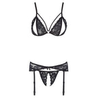 Cottelli Collection - 3-Delige Jarretelset Met Open Cup & Open Kruis