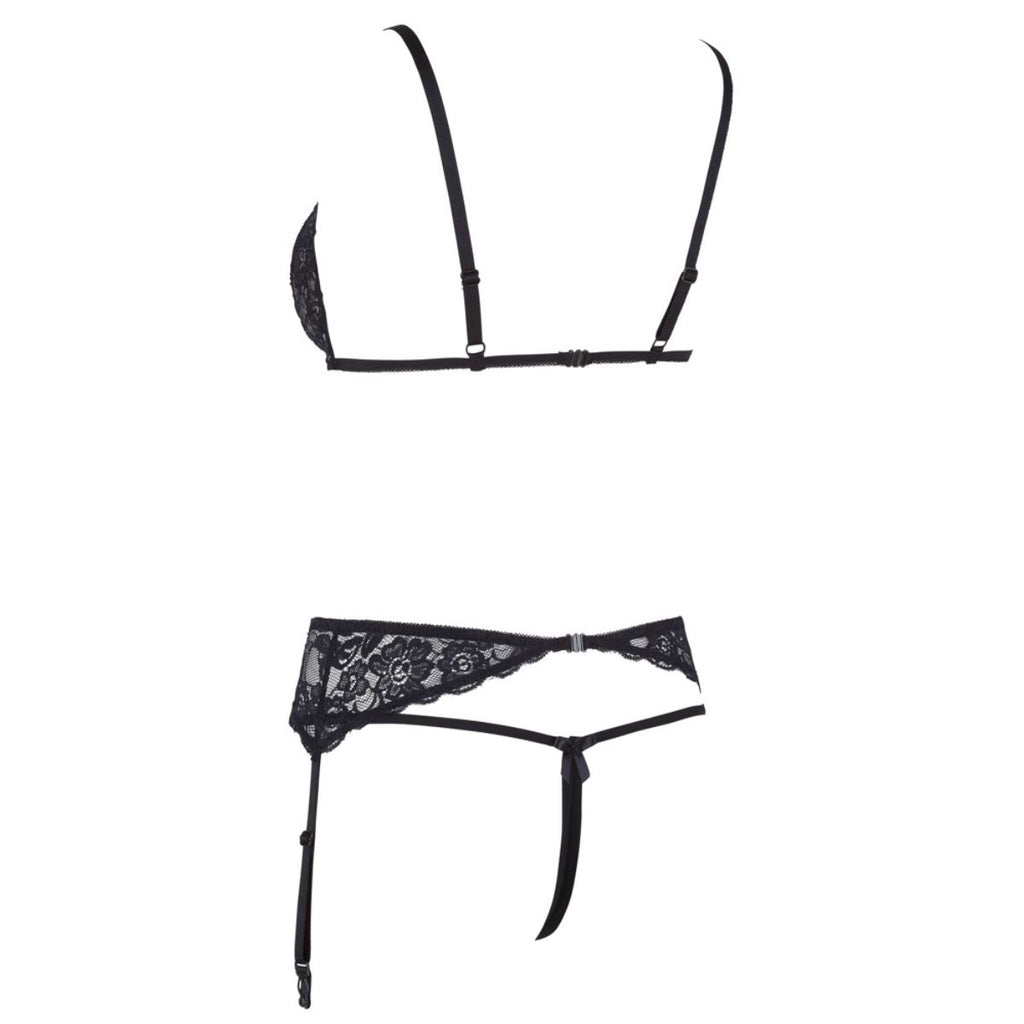Cottelli Collection - 3-Delige Jarretelset Met Open Cup & Open Kruis