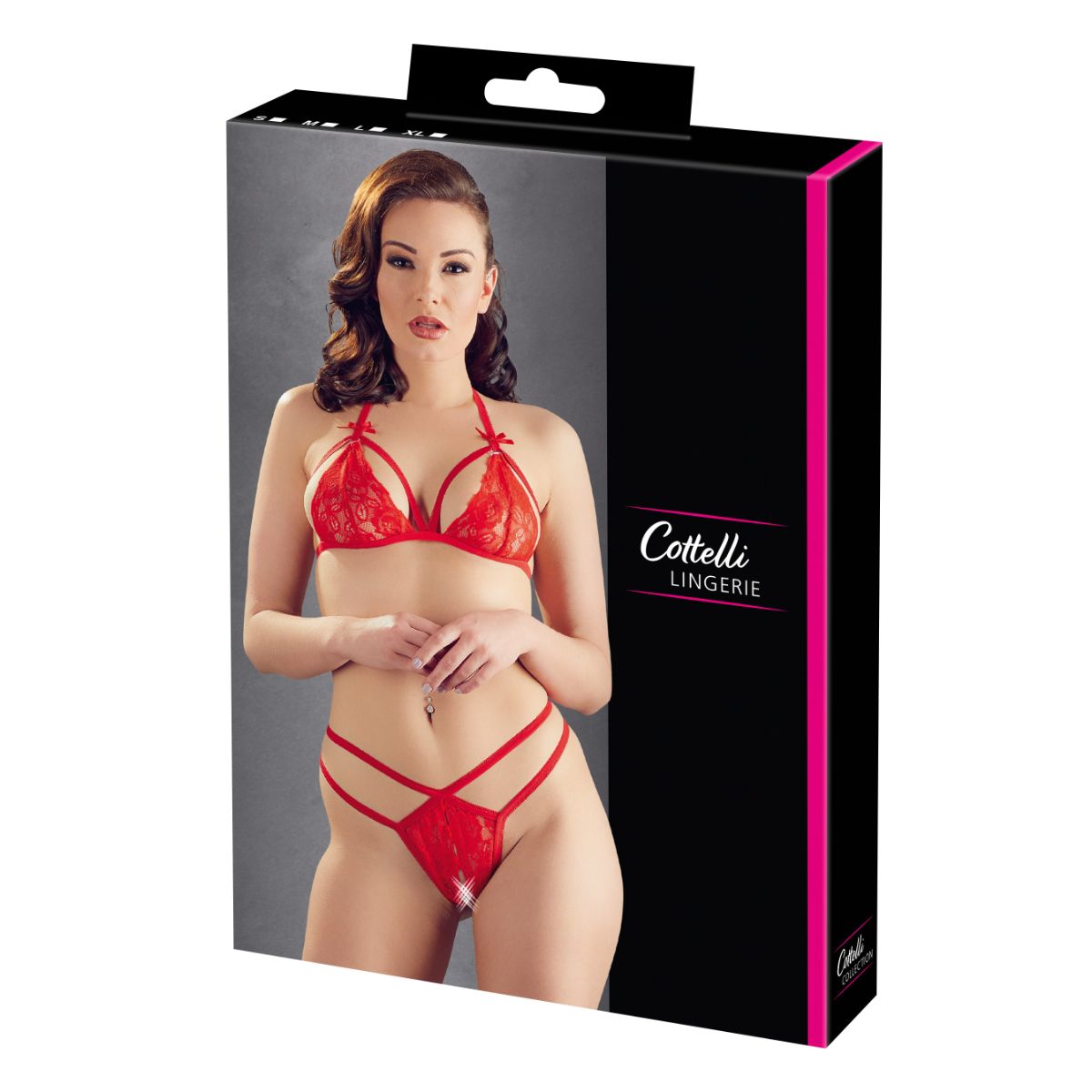 Cottelli Lingerie – Spitzen-Set mit Offenem String – Rot