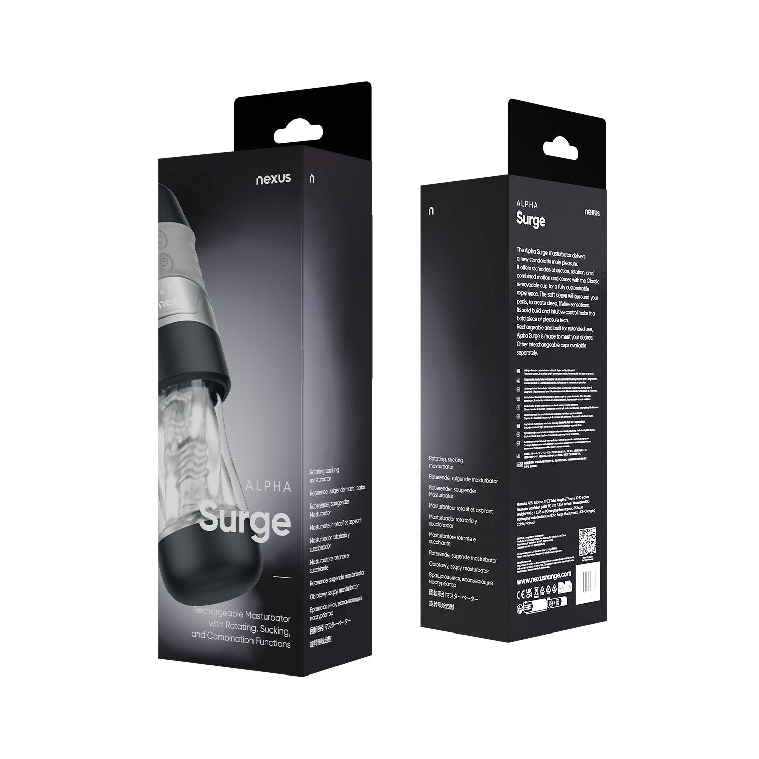 Nexus – Alpha Surge Masturbator mit Rotation & Saugfunktion – Schwarz