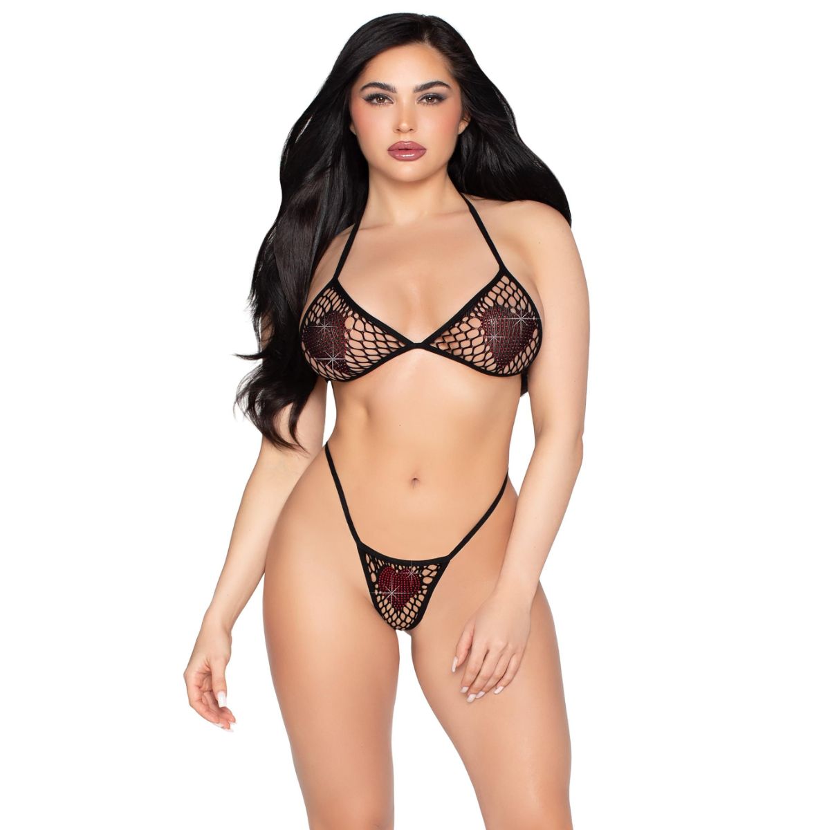 Leg Avenue - Herz BH Top und String Set - Schwarz