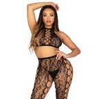Leg Avenue - Crop Top und Offene Schritt Strumpfhose - Schwarz