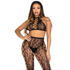 Leg Avenue - Crop Top und Offene Schritt Strumpfhose - Schwarz