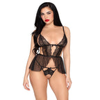 Leg Avenue - Babydoll und Ouvert String - Schwarz